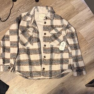 Altar'd State Cream and Brown Plaid Jacket